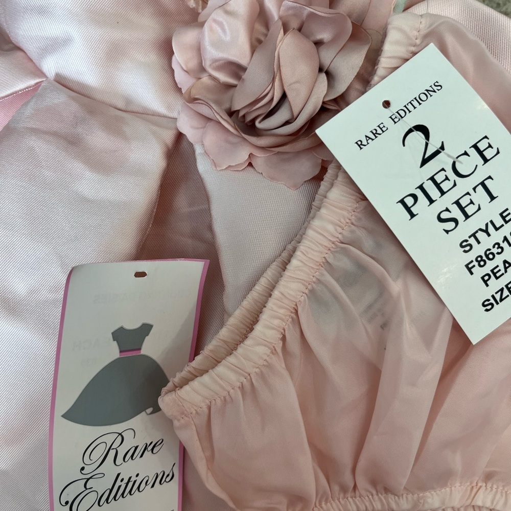 Rare Editions Blush Pink Satin Floral Lace Dress - Picture 3 of 3